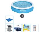 Piscina Gonfiabile Rotonda Bestway Ad Ambientazione Rapida - 305 X 66 Cm - Blu - Pompa Inclusa - Tenda Da Sole - Pacchetto Manutenzione - Filtro - Telo Di Fondo