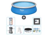 Piscina Gonfiabile Rotonda Bestway Ad Ambientazione Rapida - 457 X 122 Cm - Blu - Pompa Inclusa - Copertura A Scaletta - Pacchetto Manutenzione - Filtro - Piastrelle Per Il Pavimento
