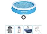 Piscina Gonfiabile Rotonda Bestway Ad Ambientazione Rapida - 305 X 66 Cm - Blu - Inclusa Pompa - Filtro - Tenda - Scaletta