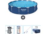 Piscina Bestway Round Steel Pro - 396 X 84 Cm - Blu - Inclusa Pompa - Filtro - Kit Di Pulizia - Tenda Parasole