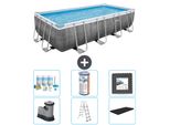 Piscina Rettangolare Power Steel Bestway - Stampa Rattan - 549 X 274 X 122 - Inclusa Pompa - Scaletta - Copertura Pacchetto Manutenzione - Filtro - Pavimento In Piastrelle
