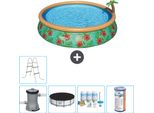 Piscina Gonfiabile Rotonda Bestway Ad Ambientazione Rapida - Paradise Print - 457 X 84 Cm - Inclusa Copertura Della Pompa - Pacchetto Manutenzione - Filtro - Scaletta