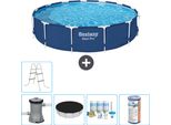 Piscina Bestway Round Steel Pro - 396 X 84 Cm - Blu - Inclusa Copertura Della Pompa - Pacchetto Manutenzione - Filtro - Scala