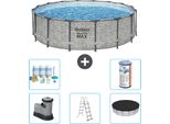 Piscina Bestway Round Steel Pro Max - Stampa Su Pietra - 488 X 122 Cm - Inclusa Pompa - Scala - Copertura Pacchetto Manutenzione - Filtro