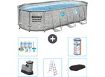 Piscina Bestway Oval Power Steel Swim Vista - Stampa Su Pietra - 549 X 274 X 122 - Inclusa Pompa - Scala - Copertura Pacchetto Manutenzione - Filtro