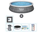 Bestway Piscina Gonfiabile Rotonda Ad Ambientazione Rapida - Stampa Rattan - 457 X 84 Cm - Inclusa Copertura Della Pompa - Pacchetto Manutenzione - Filtro - Piastrelle Per Il Pavimento