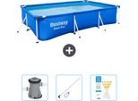 Piscina Bestway Steel Pro Rettangolare - 300 X 201 X 66 Cm - Blu - Include Pompa - Kit Di Pulizia - Strisce Reattive