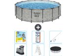 Piscina Bestway Round Steel Pro Max - Stampa Su Pietra - 488 X 122 Cm - Inclusa Pompa - Scala - Copertura Pacchetto Manutenzione - Filtro - Kit Pulizia