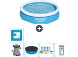 Bestway Piscina Gonfiabile Rotonda Ad Ambientazione Rapida - 305 X 66 Cm - Blu - Inclusa Copertura Della Pompa - Pacchetto Manutenzione - Filtro - Piastrelle Per Il Pavimento