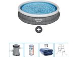 Bestway Piscina Gonfiabile Rotonda Ad Ambientazione Rapida - Stampa Rattan - 366 X 76 Cm - Inclusa Pompa - Filtro - Vela Parasole - Scaletta
