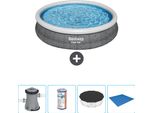 Piscina Gonfiabile Rotonda Bestway - Stampa Rattan - 366 X 76 Cm - Inclusa Pompa - Filtro - Copertura - Telo Di Fondo