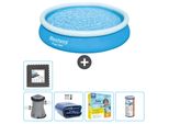 Piscina Gonfiabile Rotonda Bestway Ad Ambientazione Rapida - 366 X 76 Cm - Blu - Inclusa Pompa Tenda - Pacchetto Manutenzione - Filtro - Pavimento In Piastrelle