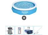 Piscina Gonfiabile Rotonda Bestway Ad Ambientazione Rapida - 305 X 66 Cm - Blu - Inclusa Pompa - Filtro - Tenda - Kit Di Pulizia