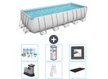 Piscina Rettangolare Bestway Power Steel - 640 X 274 X 132 - Grigio - Compresa Pompa - Scaletta - Copertura Pacchetto Manutenzione - Filtro - Pavimento In Piastrelle