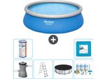 Piscina Gonfiabile Rotonda Bestway Ad Ambientazione Rapida - 457 X 122 Cm - Blu - Pompa Inclusa - Copertura A Scaletta - Pacchetto Manutenzione - Filtro - Piastrelle Per Il Pavimento