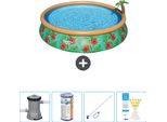 Piscina Gonfiabile Rotonda Bestway Ad Ambientazione Rapida - Paradise Print - 457 X 84 Cm - Inclusa Pompa - Filtro - Kit Di Pulizia - Strisce Reattive
