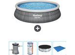Piscina Gonfiabile Rotonda Bestway - Stampa Rattan - 457 X 84 Cm - Inclusa Pompa - Filtro - Copertura - Telo Di Fondo