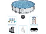 Piscina Bestway Round Steel Pro Max - 549 X 122 Cm - Grigio - Inclusa Pompa - Scala - Copertura Pacchetto Manutenzione - Filtro