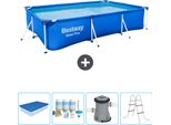 Piscina Bestway Steel Pro Rettangolare - 300 X 201 X 66 Cm - Blu - Include Copertura - Pacchetto Manutenzione - Pompa - Scaletta