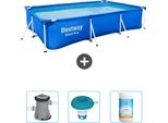 Piscina Bestway Steel Pro Rettangolare - 300 X 201 X 66 Cm - Blu - Include Pompa - Galleggiante Per Cloro - Cloro