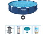 Piscina Bestway Round Steel Pro - 396 X 84 Cm - Blu - Incluso Filtro Pompa - Galleggiante Per Cloro - Cloro