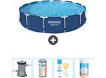 Piscina Bestway Round Steel Pro - 396 X 84 Cm - Blu - Compresa Pompa - Filtro - Strisce Reattive - Cloro