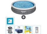 Piscina Gonfiabile Rotonda Bestway A Presa Rapida - Stampa Rattan - 366 X 76 Cm - Pompa Inclusa - Tenda Da Sole - Pacchetto Manutenzione - Filtro - Piastrelle Per Il Pavimento