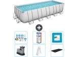 Piscina Rettangolare Bestway Power Steel - 640 X 274 X 132 - Grigio - Compresa Pompa - Scaletta - Copertura Pacchetto Manutenzione - Filtro - Pavimento In Piastrelle