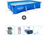 Piscina Bestway Pro Rettangolare In Acciaio - 300 X 201 X 66 Cm - Blu - Inclusa Pompa - Filtro - Tenda - Kit Di Pulizia