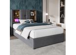 Letto Singolo Sweiko Con Ricarica Wireless Usb C, Rete Imbottita 90X200Cm, Rete Con Contenitore A Doghe In Legno-Cotone Grigio (Senza Materasso)
