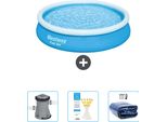 Piscina Gonfiabile Rotonda Bestway Fast-Set - 366 X 76 Cm - Blu - Include Pompa - Strisce Di Prova - Vela Parasole