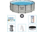 Piscina Bestway Round Steel Pro Max - Stampa Su Pietra - 427 X 122 Cm - Inclusa Pompa - Scala - Copertura Pacchetto Manutenzione - Filtro