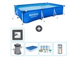 Piscina Bestway Pro Rettangolare In Acciaio - 300 X 201 X 66 Cm - Blu - Inclusa Copertura Della Pompa - Pacchetto Manutenzione - Filtro - Piastrelle Per Il Pavimento