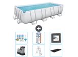 Piscina Rettangolare Bestway Power Steel - 549 X 274 X 122 - Grigio - Compresa Pompa - Scala - Copertura Pacchetto Manutenzione - Filtro - Pavimento In Piastrelle
