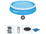 Bestway Piscina Gonfiabile Rotonda Ad Ambientazione Rapida - 366 X 76 Cm - Blu - Inclusa Pompa - Filtro - Copertura - Telo Di Protezione