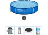 Piscina Bestway Round Steel Pro - 366 X 76 Cm - Blu - Compresa Pompa - Filtro - Copertura - Cloro