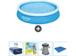 Piscina Gonfiabile Rotonda Bestway Ad Ambientazione Rapida - 366 X 76 Cm - Blu - Include Tenda Da Sole - Pacchetto Manutenzione - Pompa - Telo Di Protezione