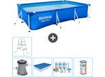 Piscina Bestway Pro Rettangolare In Acciaio - 300 X 201 X 66 Cm - Blu - Inclusa Copertura Per La Pompa - Pacchetto Manutenzione - Filtro - Scaletta