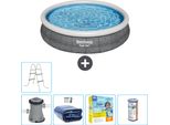 Piscina Gonfiabile Rotonda Bestway A Presa Rapida - Stampa Rattan - 366 X 76 Cm - Compresa Pompa - Tenda Da Sole - Pacchetto Manutenzione - Filtro - Scaletta