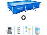 Piscina Bestway Pro Rettangolare In Acciaio - 300 X 201 X 66 Cm - Blu - Inclusa Pompa - Filtro - Strisce Reattive - Cloro
