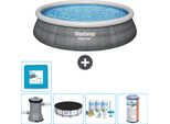 Bestway Piscina Gonfiabile Rotonda Ad Ambientazione Rapida - Stampa Rattan - 457 X 84 Cm - Inclusa Copertura Della Pompa - Pacchetto Manutenzione - Filtro - Piastrelle Per Il Pavimento