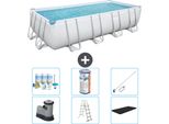 Piscina Rettangolare Bestway Power Steel - 549 X 274 X 122 - Grigio - Compresa Pompa - Scala - Copertura Pacchetto Manutenzione - Filtro - Kit Pulizia