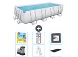 Piscina Rettangolare Bestway Power Steel - 549 X 274 X 122 - Grigio - Compresa Pompa - Scala - Copertura Pacchetto Manutenzione - Filtro - Pavimento In Piastrelle