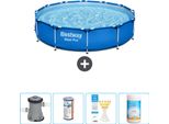 Piscina Bestway Round Steel Pro - 366 X 76 Cm - Blu - Compresa Pompa - Filtro - Strisce Reattive - Cloro