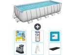 Piscina Rettangolare Bestway Power Steel - 640 X 274 X 132 - Grigio - Compresa Pompa - Scaletta - Copertura Pacchetto Manutenzione - Filtro - Pavimento In Piastrelle
