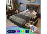 Letto Imbottito Flieks 90X200Cm Con 4 Cassetti, Letto Singolo Letto Giovanile Con Led, Letto Contenitore Letto In Legno Letto Funzionale Con Rete A Doghe, Pu, Nero