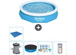 Piscina Gonfiabile Rotonda Bestway Ad Ambientazione Rapida - 305 X 66 Cm - Blu - Inclusa Copertura Della Pompa - Pacchetto Manutenzione - Filtro - Telo Di Protezione