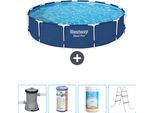 Piscina Bestway Round Steel Pro - 396 X 84 Cm - Blu - Pompa Inclusa Filtro - Cloro - Scaletta
