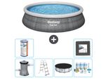 Piscina Gonfiabile Rotonda Bestway A Presa Rapida - Stampa Rattan - 457 X 107 Cm - Inclusa Pompa - Copertura A Scaletta - Pacchetto Manutenzione - Filtro - Piastrelle Per Pavimento