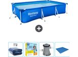 Piscina Bestway Steel Pro Rettangolare - 300 X 201 X 66 Cm - Blu - Include Tenda - Pacchetto Manutenzione - Pompa - Telo Di Fondo